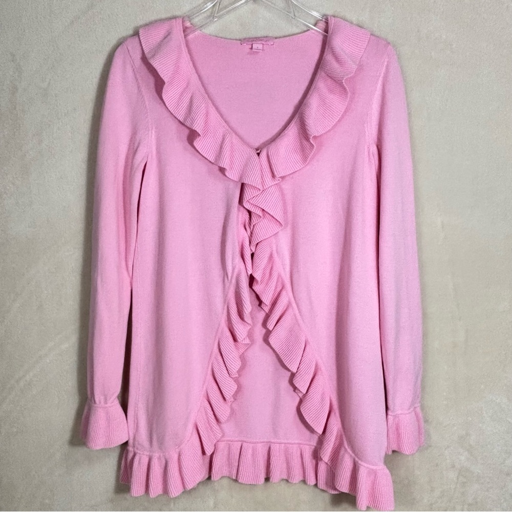 Lilly Pulitzer Women’s 100% Cotton Barbie Pink Ruffle Sweater Top Size S